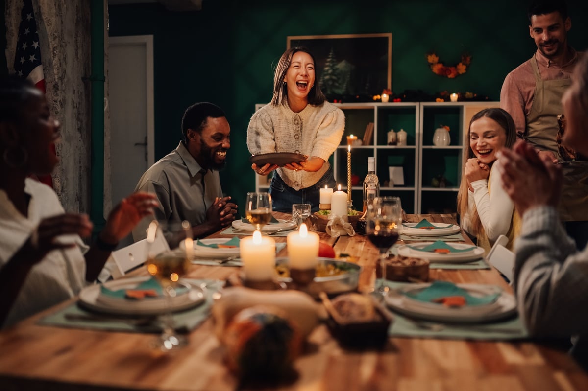 A warm, shared dining scene among residents